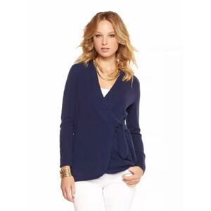 Lilly Pulitzer Cashmere Wrap Cardigan Navy Blue Cable Knit Medium Preppy
